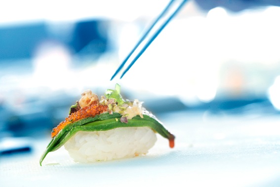 Borges - nigiri sushi with avocado and pistachios