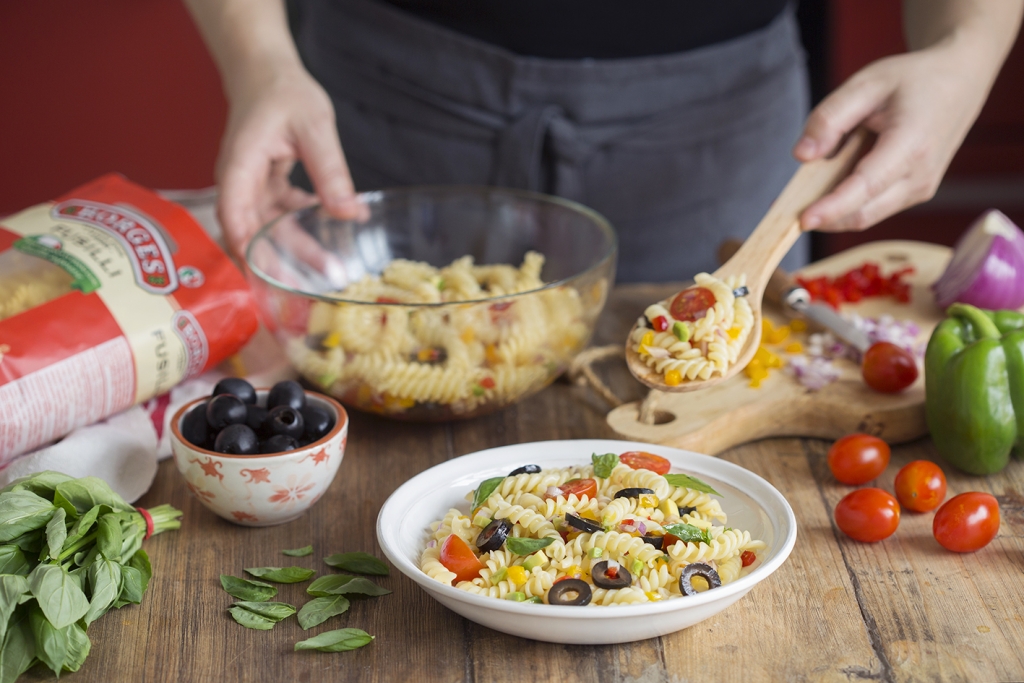 multicolored pasta salad