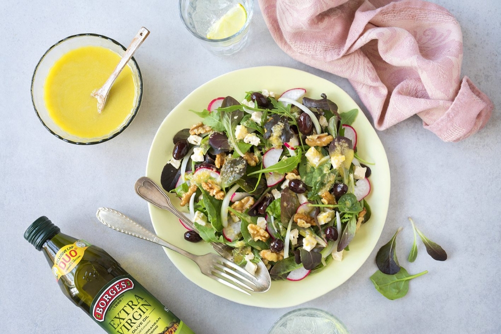 Sumer salad served with Borges extra virgin olive oil