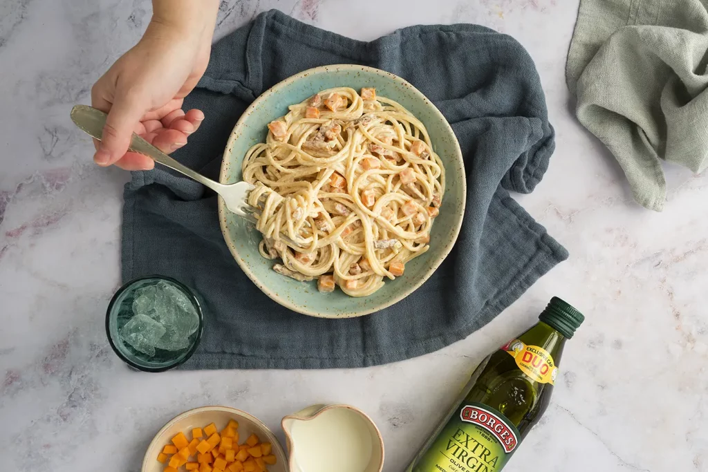 Receta de espaguetis con carbonara de calabaza