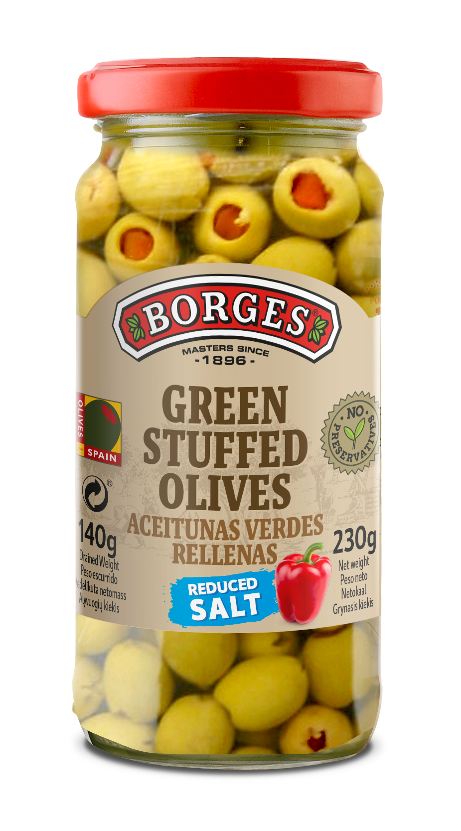 GREEN STUFFED OLIVES WITH PEPPER