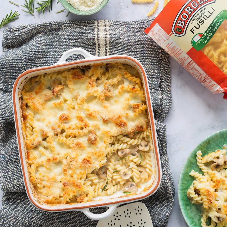 Pasta con Champiñones Gratinada