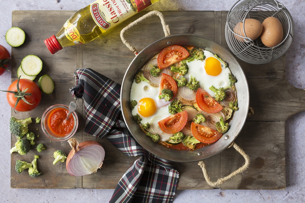 Vegetable egg bake served in a pan