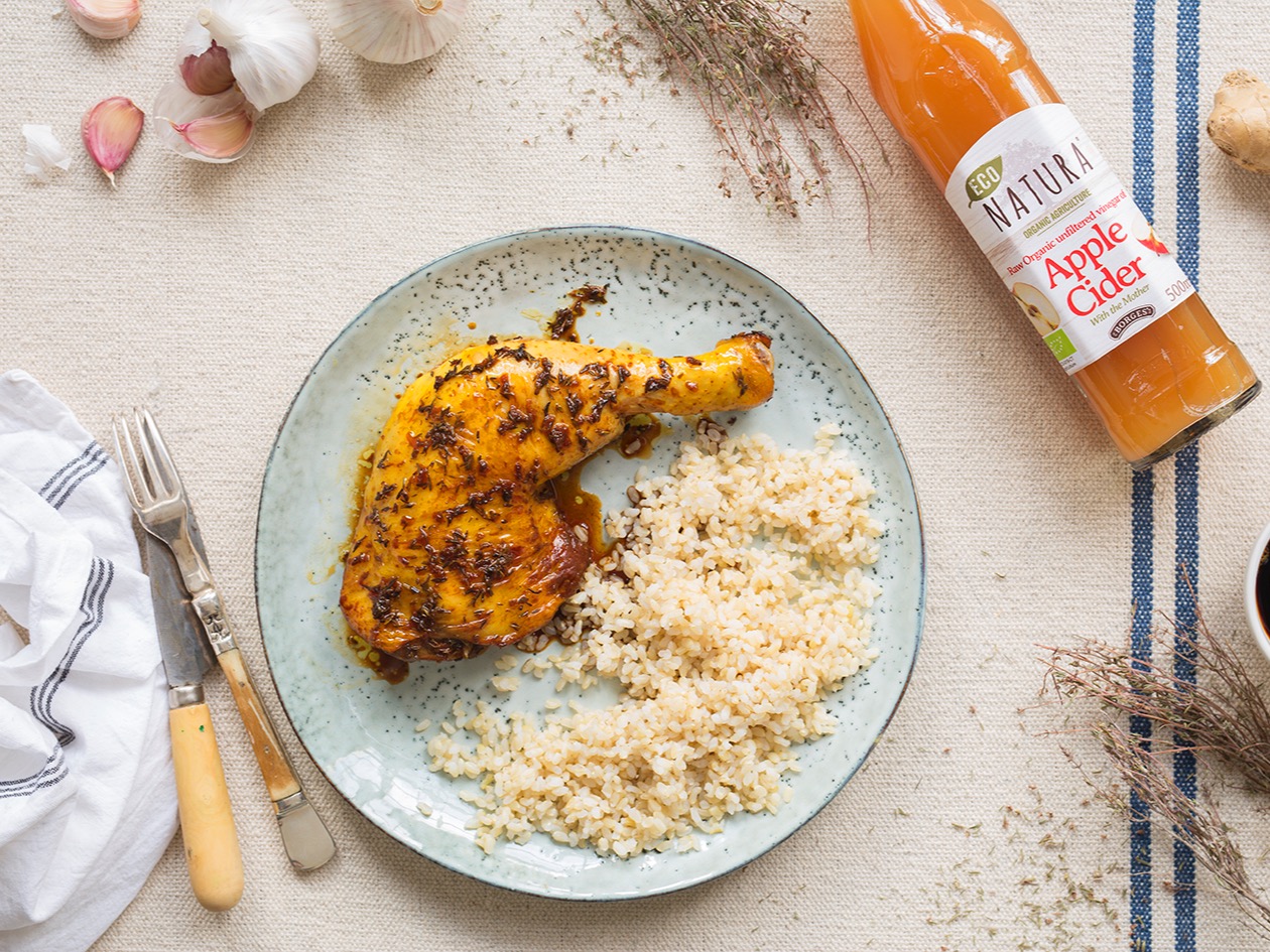 Chicken with soya sauce and apple cider vinegar