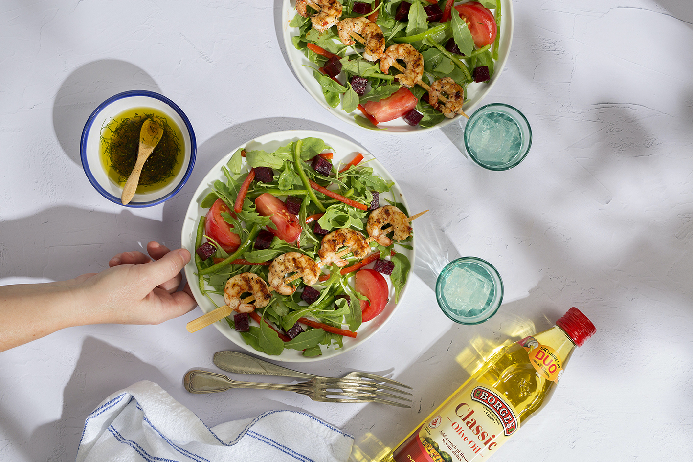 Shrimp Skewers with Salad