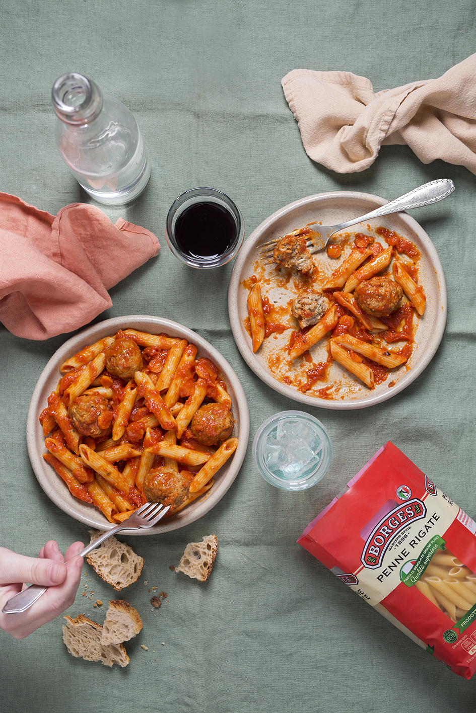 Penne with meatballs